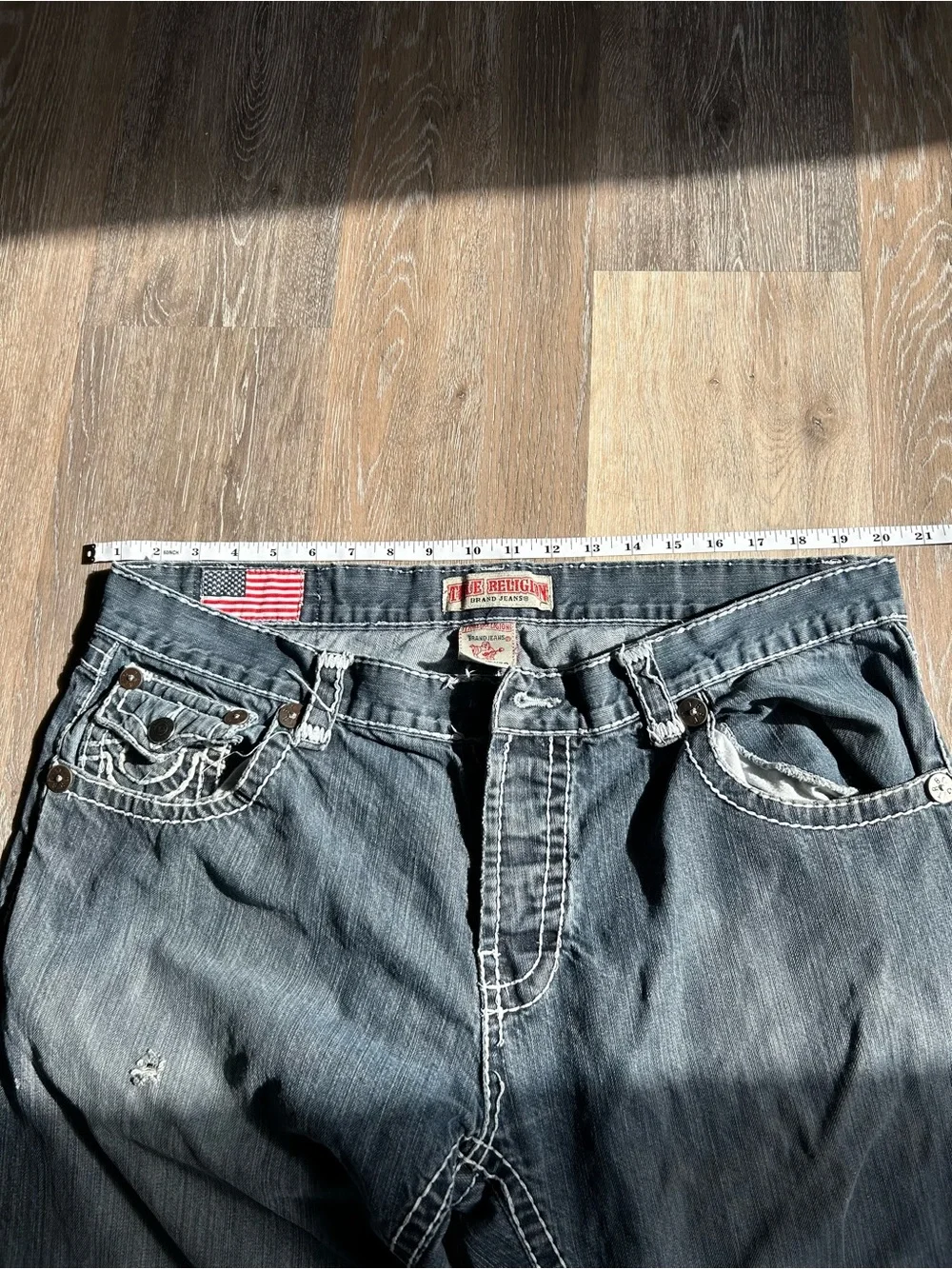 True Religion Men's Washed Black-Blue Relaxed Jeans